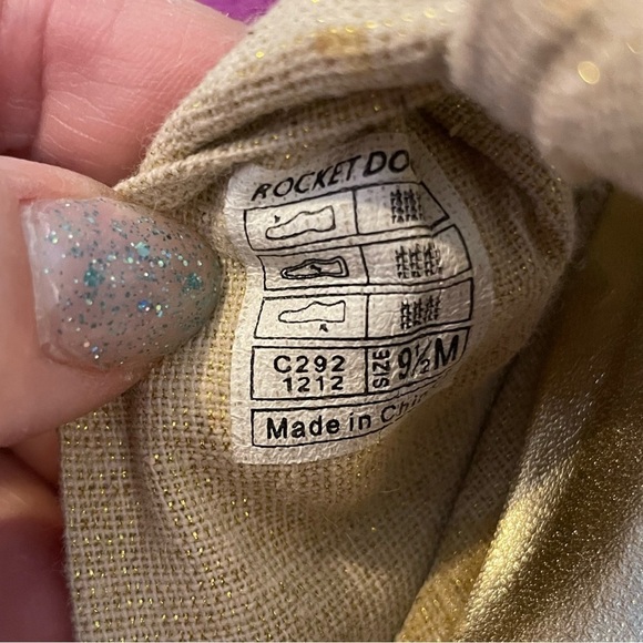 Rocket Dog wedge sandals metallic gold linen bow tie front, woven wedge heel 9.5 - Picture 10 of 12